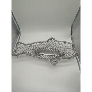 Vintage Modern Wire Fruit Basket Silver Metal Mesh Fish Beach Lake Decor